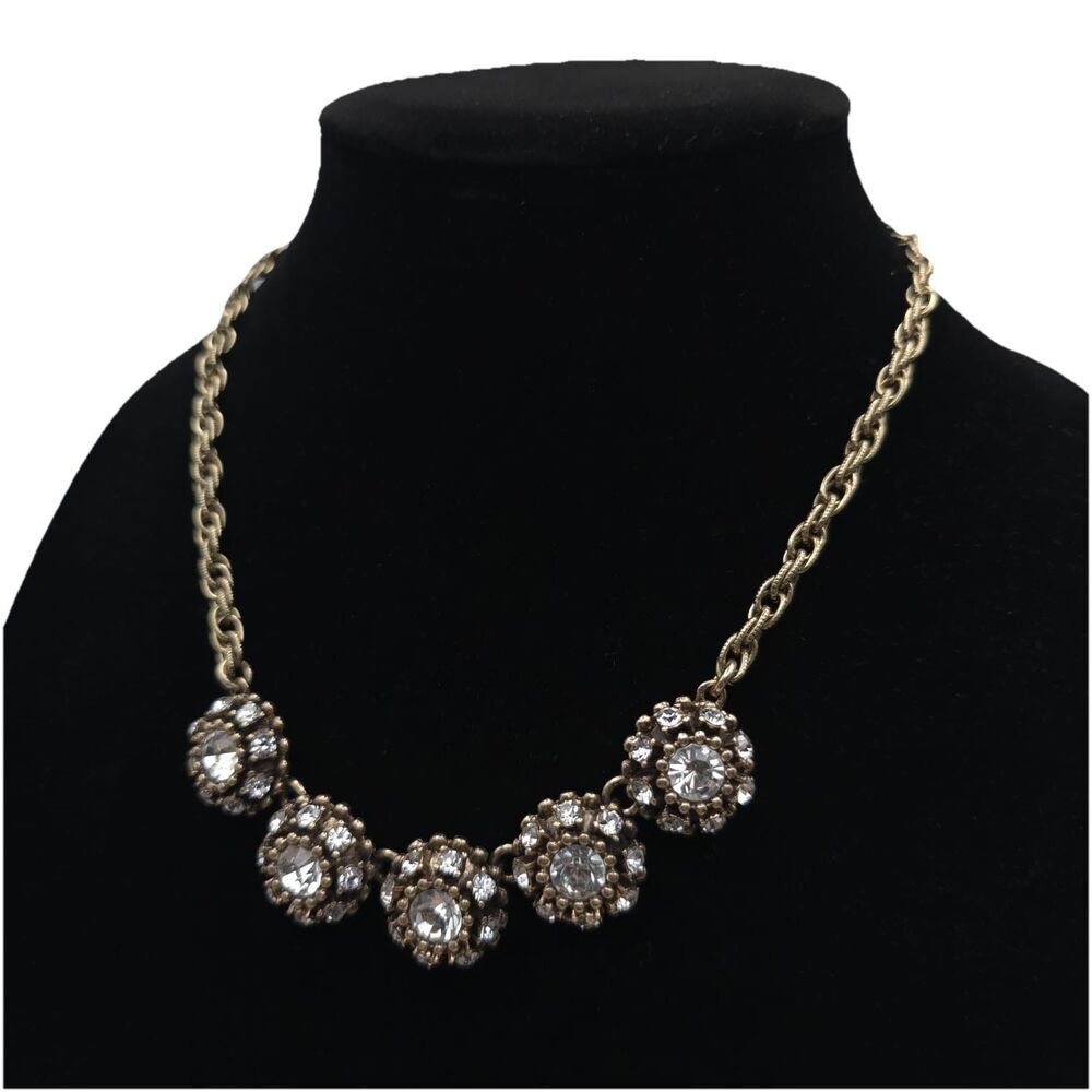 BANANA REPUBLIC BR Gold Tone Multi Stone Rhinestone Necklace Statement